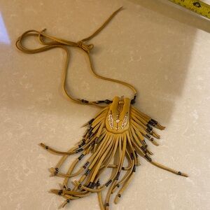Leather beaded medicine bag necklace